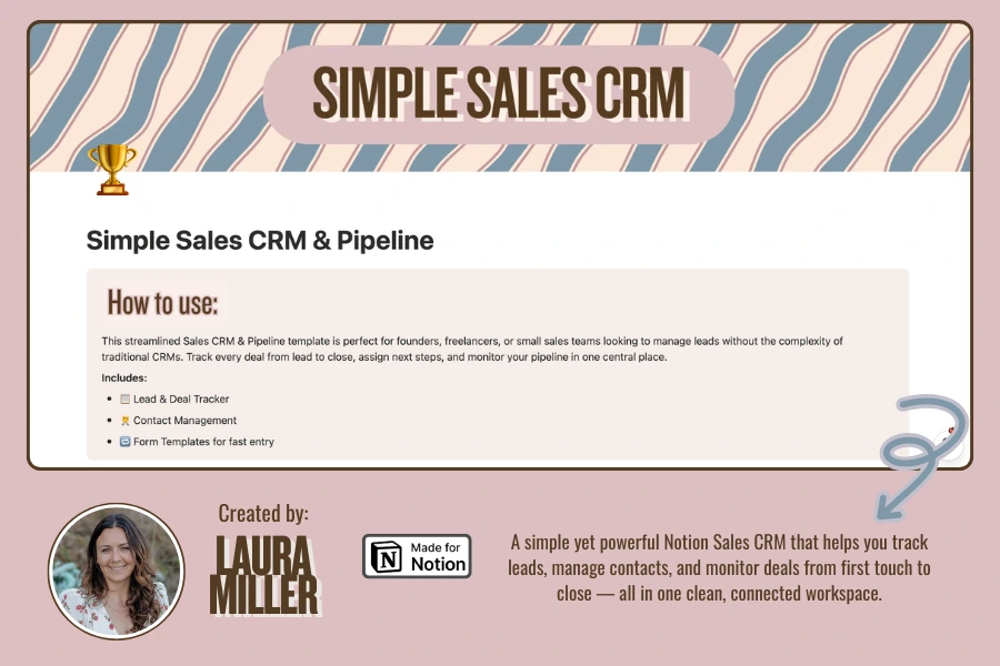 Notion Template: Simple Sales CRM & Pipeline - Laura Miller