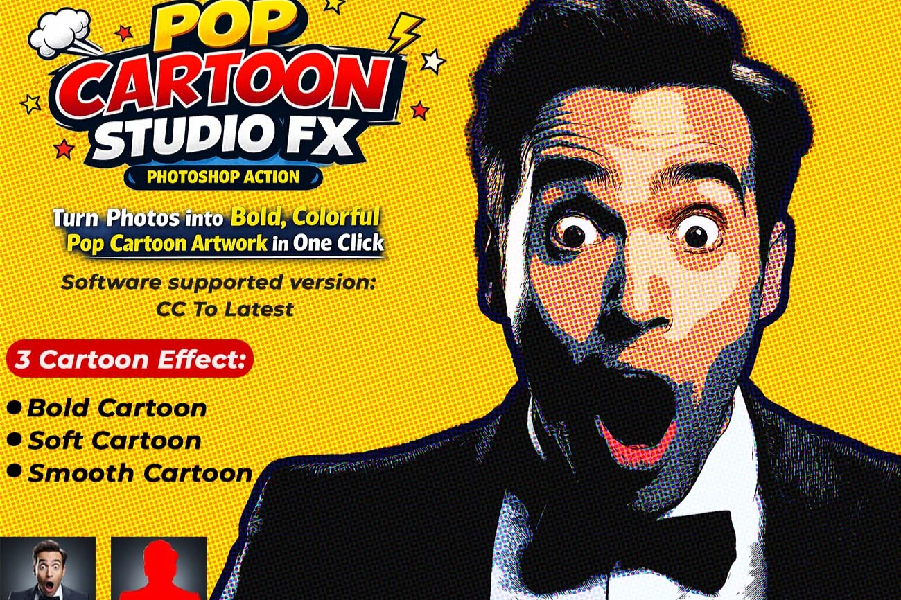 Pop Cartoon Studio FX Photoshop Action - studio retouch