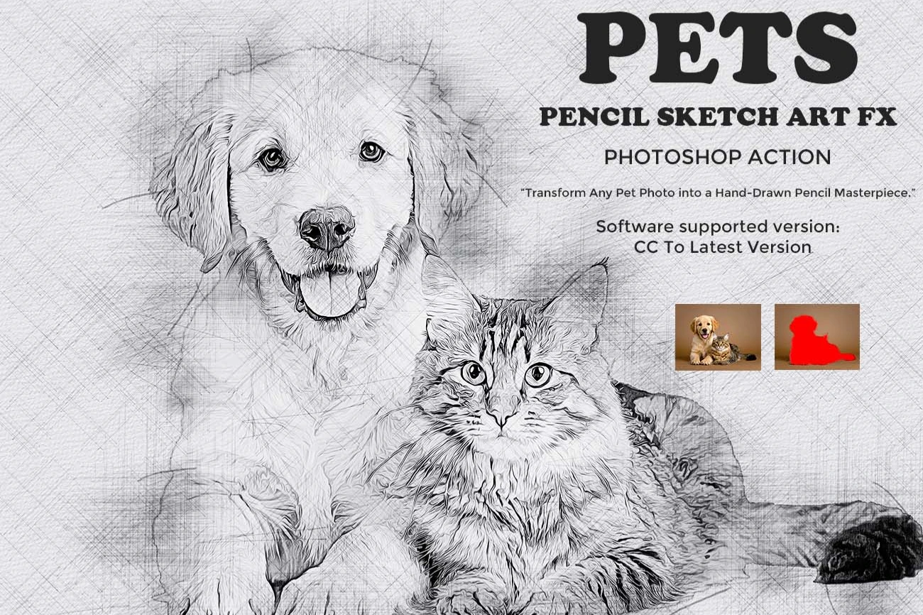 Pets Pencil Sketch Art FX Photoshop Action - studio retouch