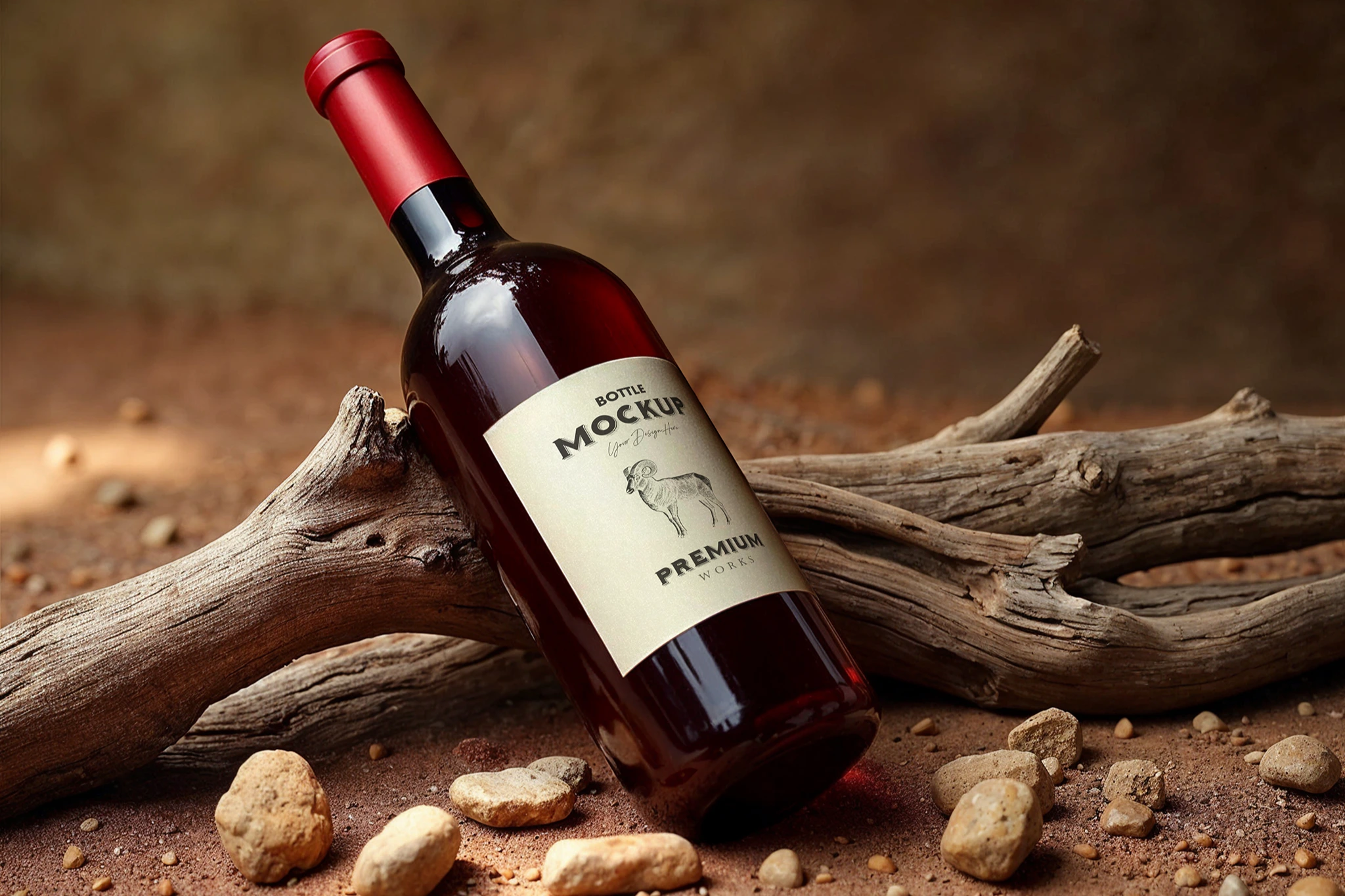 Bottle Mockup with Blank Label on Earthy Background