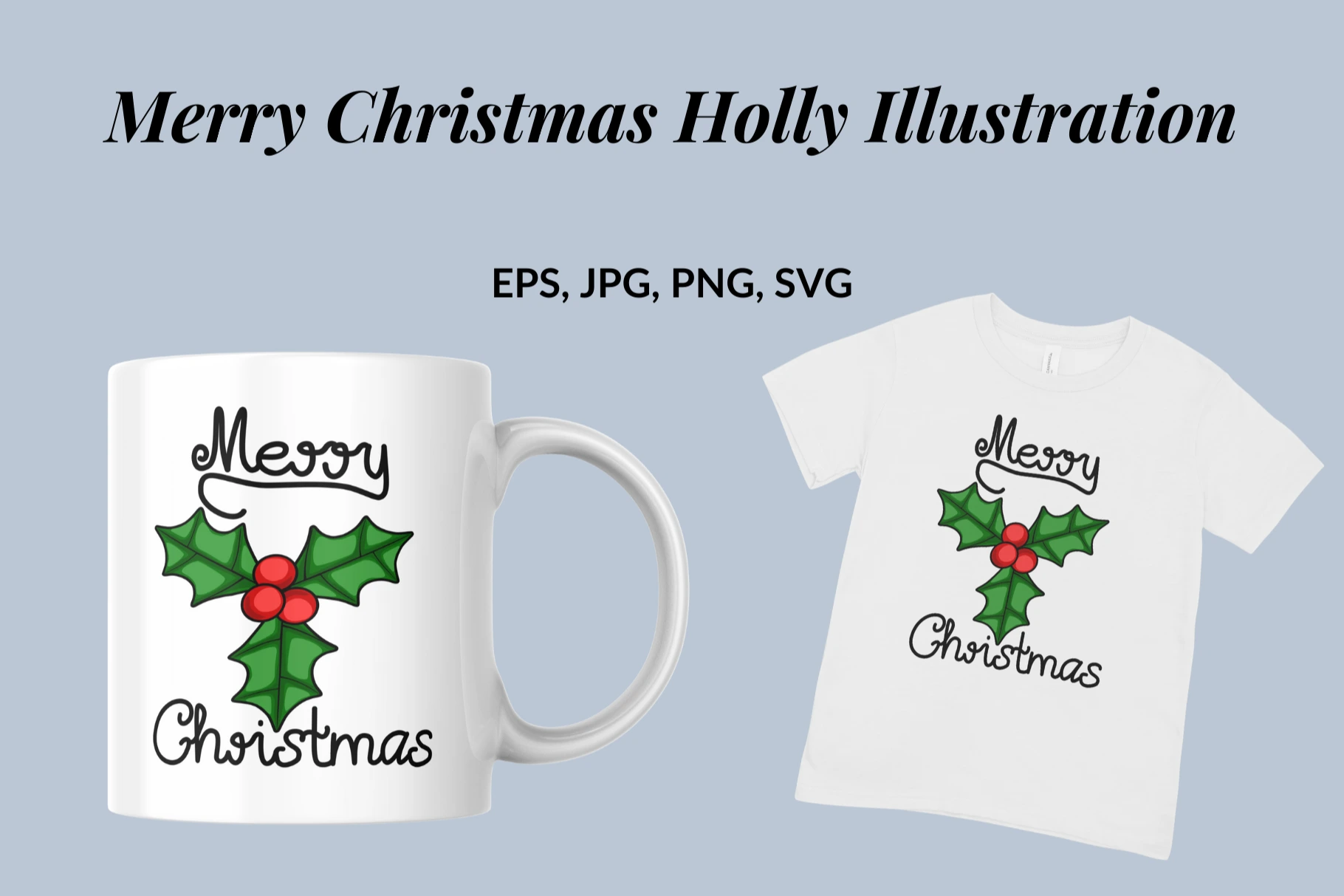 Merry Christmas Holly Illustration