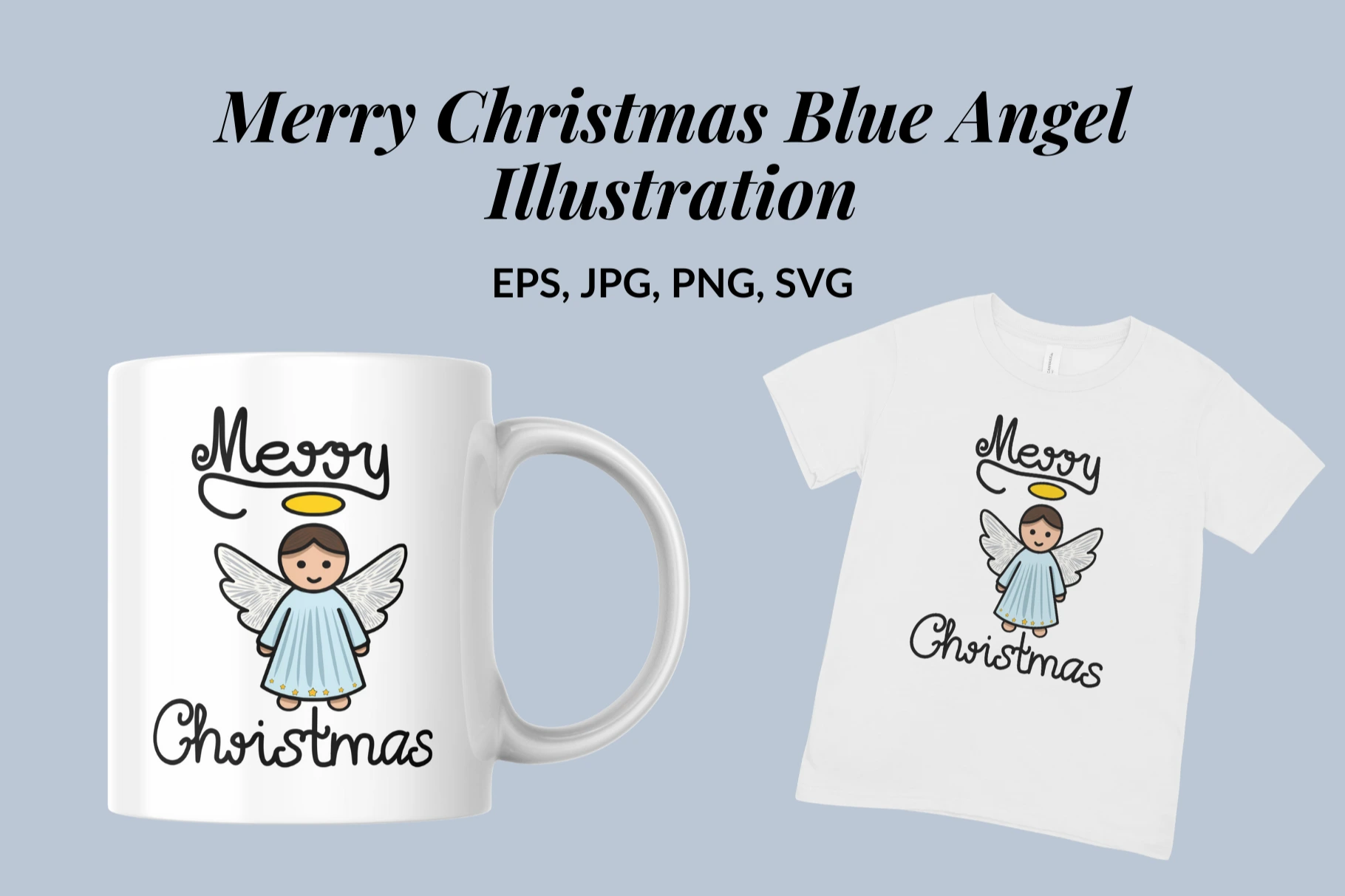Merry Christmas Blue Angel Illustration