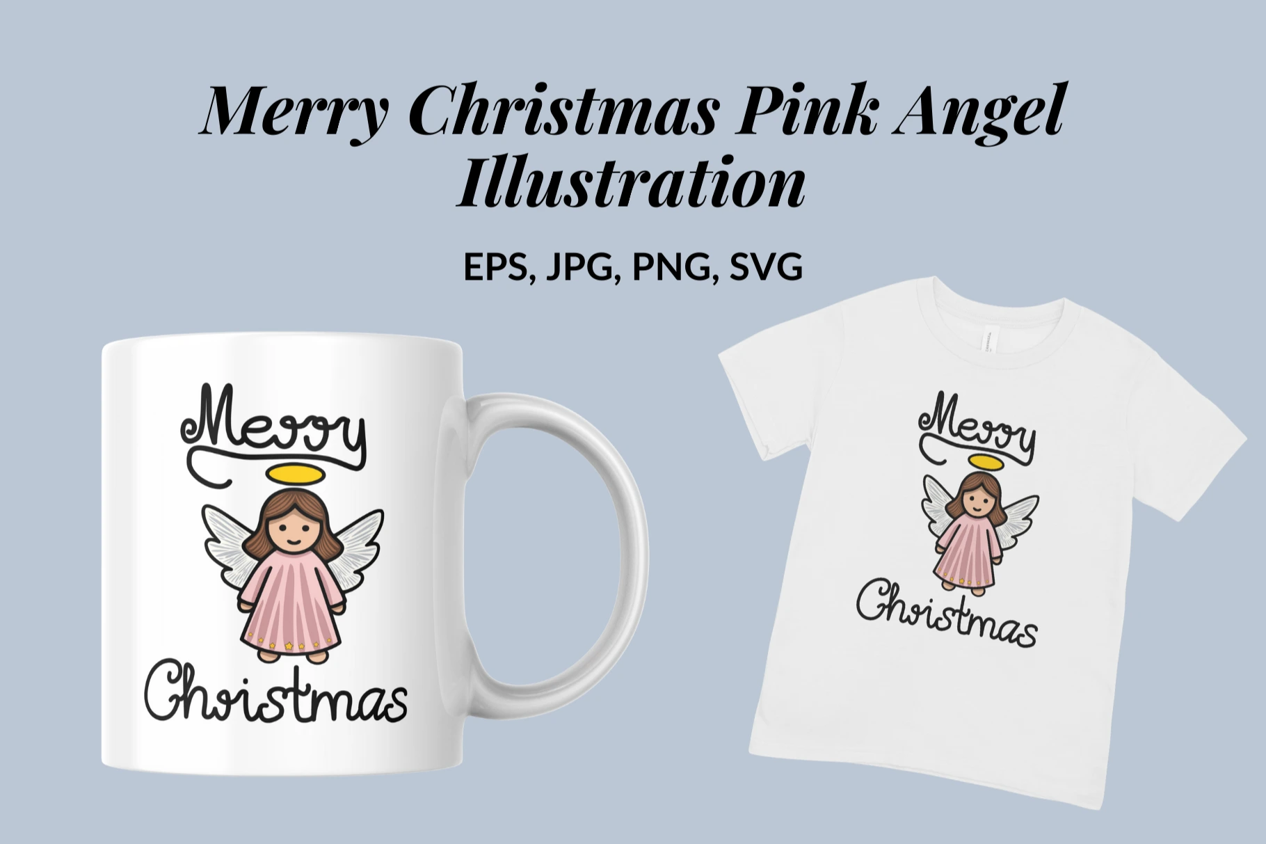 Merry Christmas Pink Angel Illustration