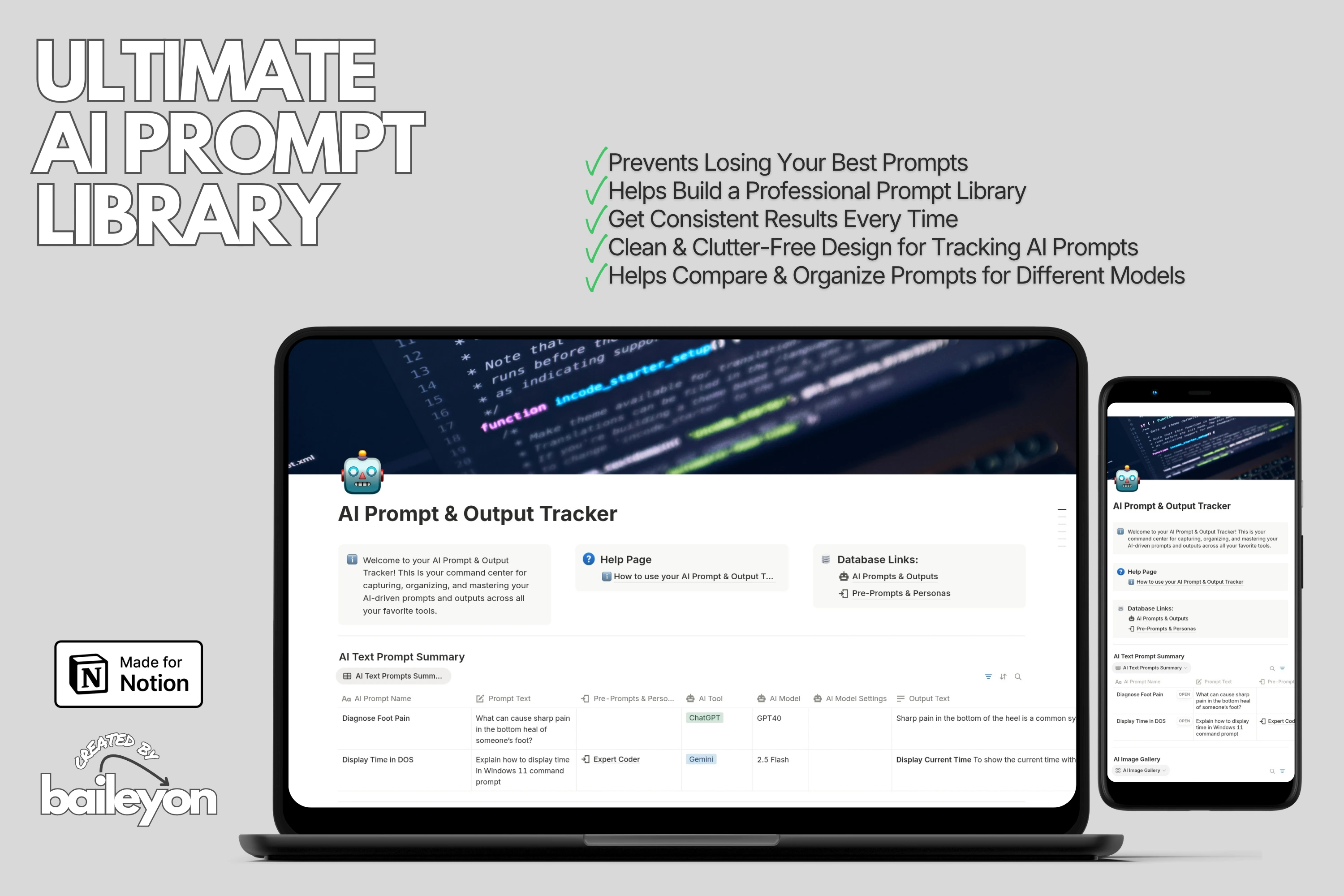 Prompt Library Website Ultimate AI Prompt Library for AI Prompts & Output Tracking - baileyon