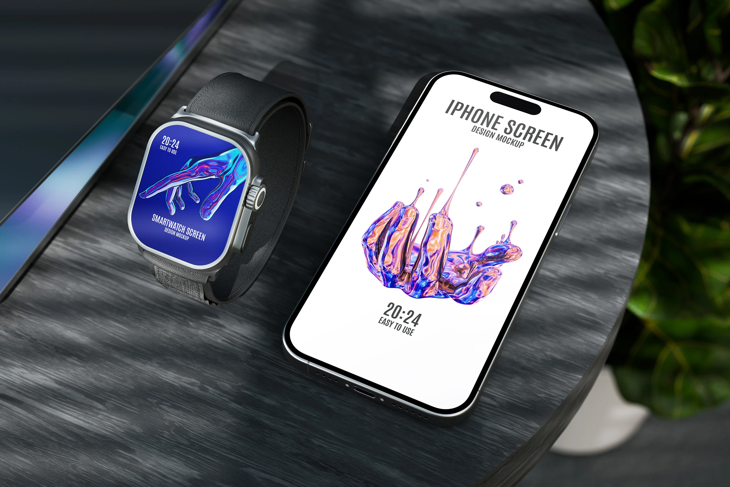Realistic Smartwatch & Iphone Screen Mockup