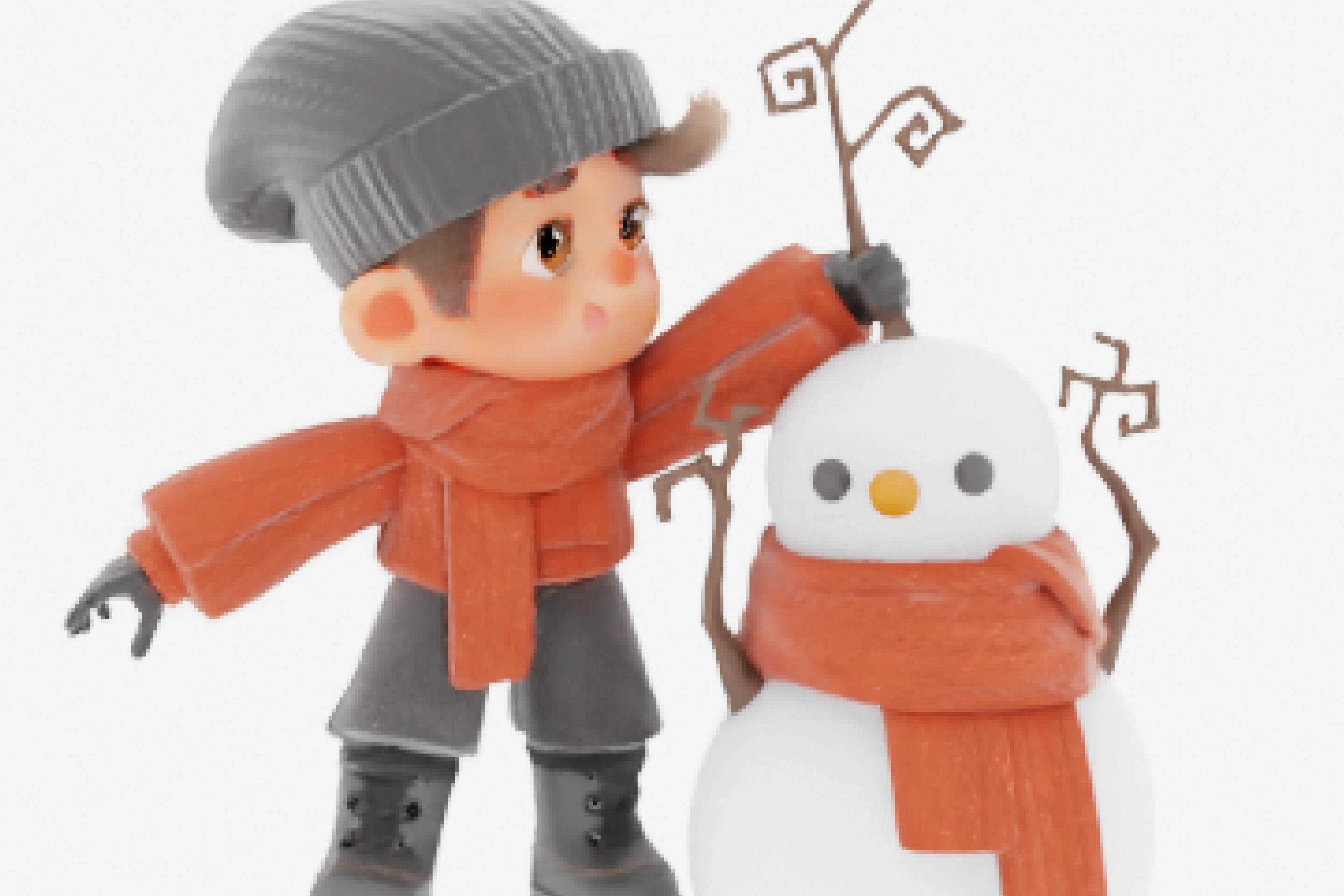 3D Model: Child Building a Snowman